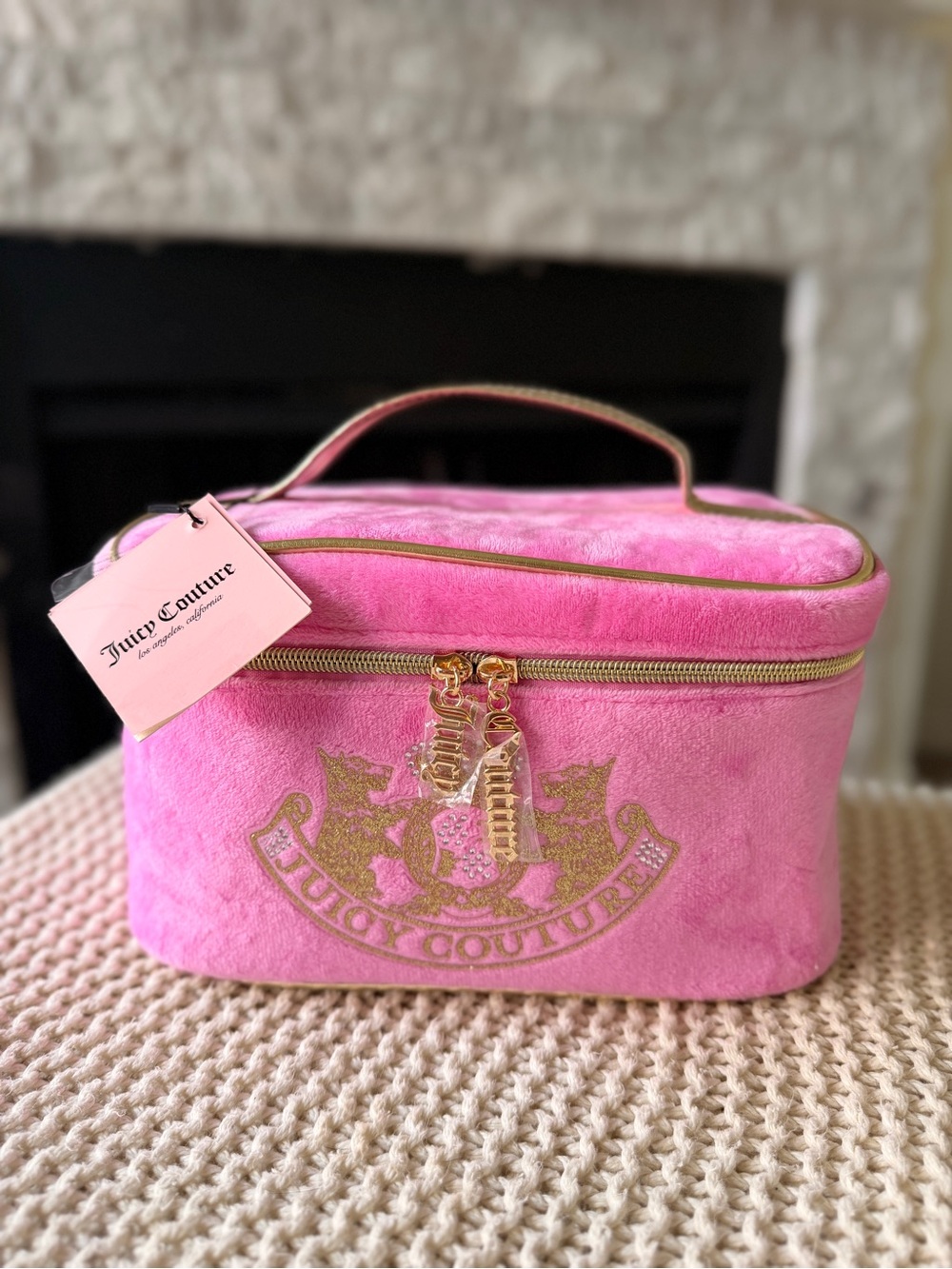 Juicy Couture Hot Pink Cosmetic Case with Gold Accents